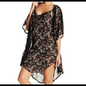 Sam Edelman Black 2-piece Baby Doll Floral Print Nightgown & Matching Robe
